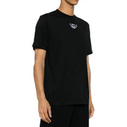 Off-white men t-shirt black short-sleeved cotton with small white embroidered logo on the chest
