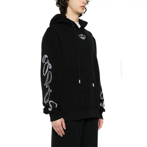 Black hoodie with white paisley print on sleeves from Off White Men’s Long Sleeve Sweatshirt