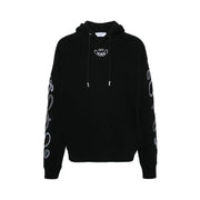 Black hooded sweatshirt with white paisley pattern on sleeves and chest for Off White Men’s Long Sleeve Hoodie