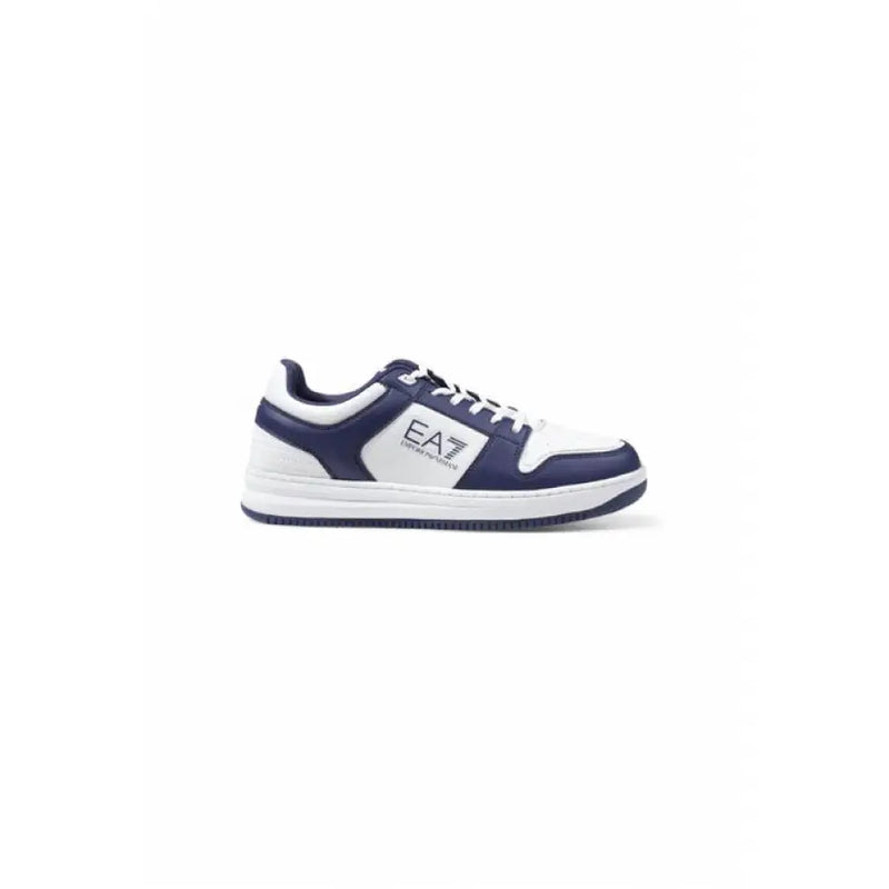 EA7 Men White Sneakers with Laces featuring a stylish white and navy design