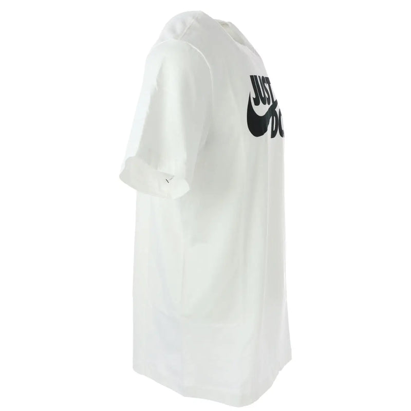 White Nike just do it t-shirt featuring a bold black logo across the chest in breathable cotton fabric