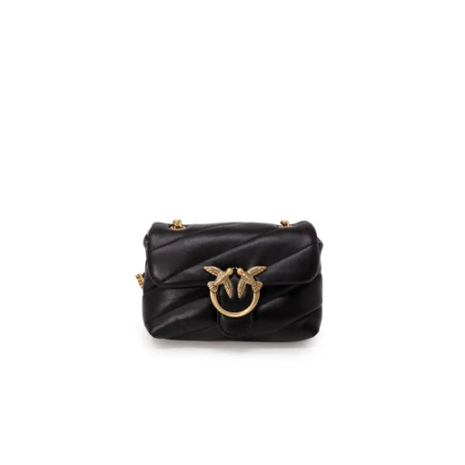 cuir matelassé noir Pinko Sac bandoulière avec fermoir oiseau doré