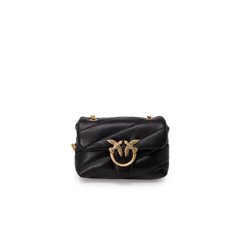 Black quilted leather Pinko crossbody bag with gold-tone bird clasp