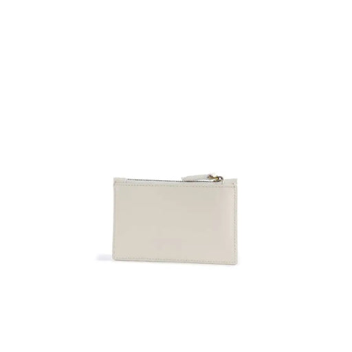 Minimalist off-white Pinko women’s leather card case wallet with zipper and pockets