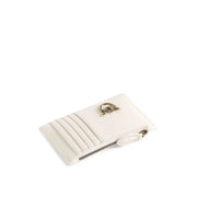 Cream-colored leather white Pinko women’s wallet with gold-tone clasp zipper pull and interior pockets