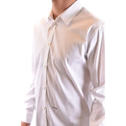 White plain long sleeve classic cotton men’s shirt with collar and button-down front