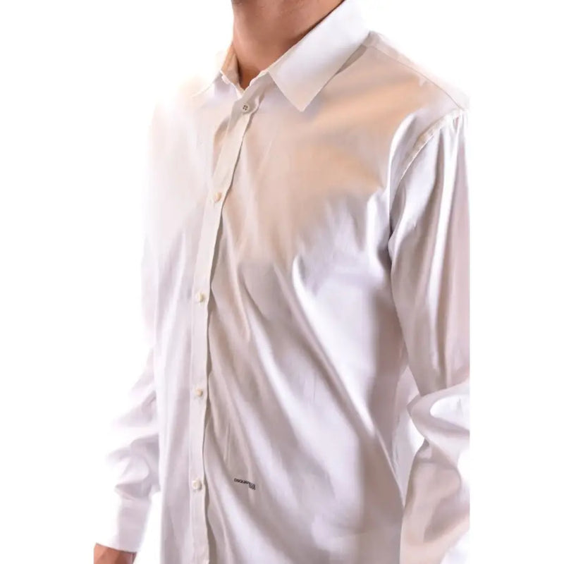 White plain long sleeve classic cotton men’s shirt with collar and button-down front