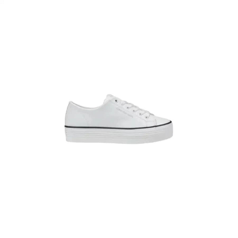 Calvin Klein Jeans Women’s White Leather Sneakers featuring a stylish platform design