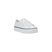 Calvin Klein Jeans Women’s White Leather Sneakers with a stylish platform design