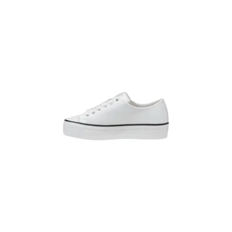 Calvin Klein Jeans Women’s White Leather Sneakers showcasing a stylish platform design