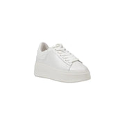 White leather platform sneaker displayed for a fashion product listing