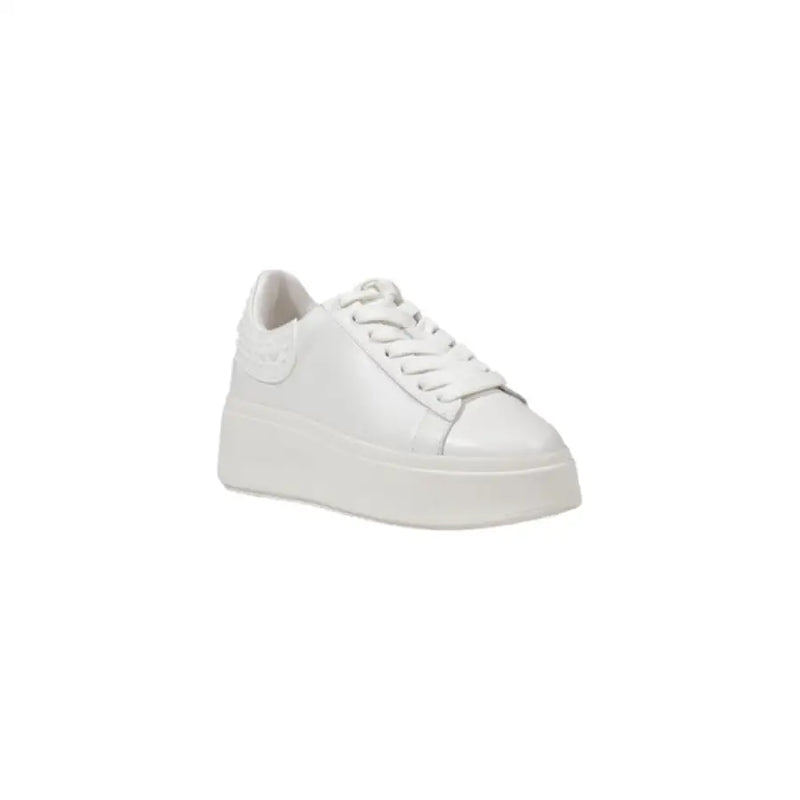 White leather platform sneaker displayed for a fashion product listing