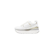 White platform sneakers with gold accents from Liu Jo Women featuring faux leather and lace-up design