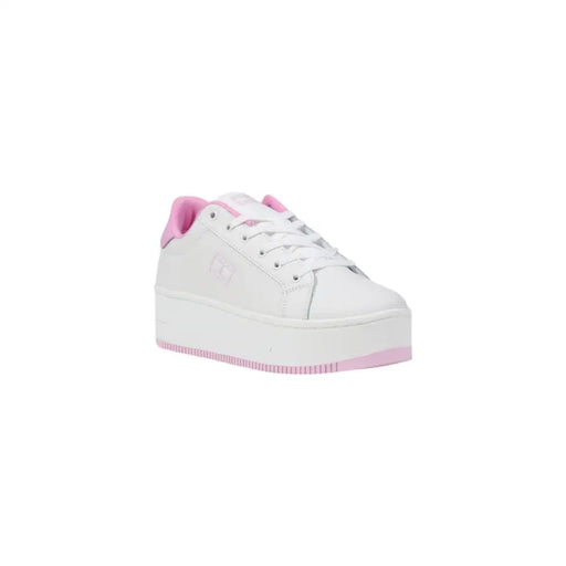White platform sneakers with pink accents from Tommy Hilfiger Fall Winter collection