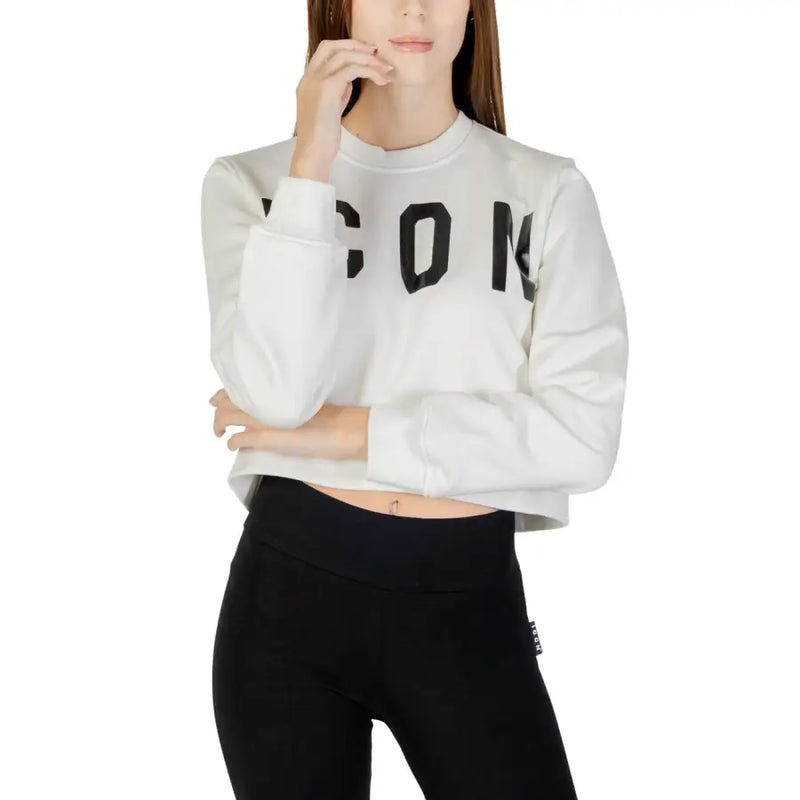 White Print Cotton Polyester Women Sweatshirt Round Neck