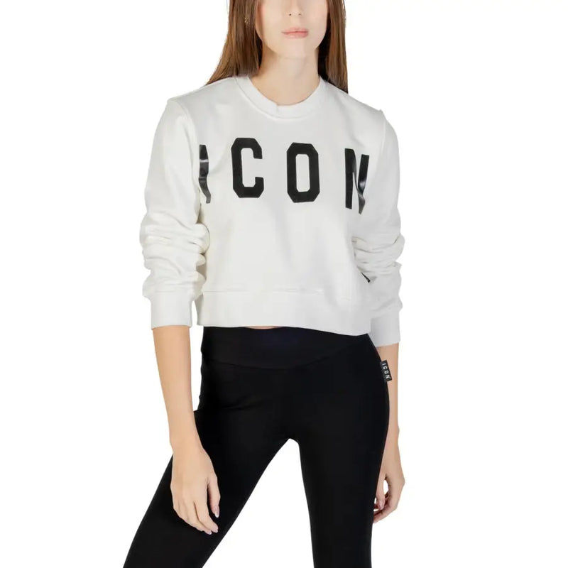 White Print Cotton Polyester Women Sweatshirt Round Neck