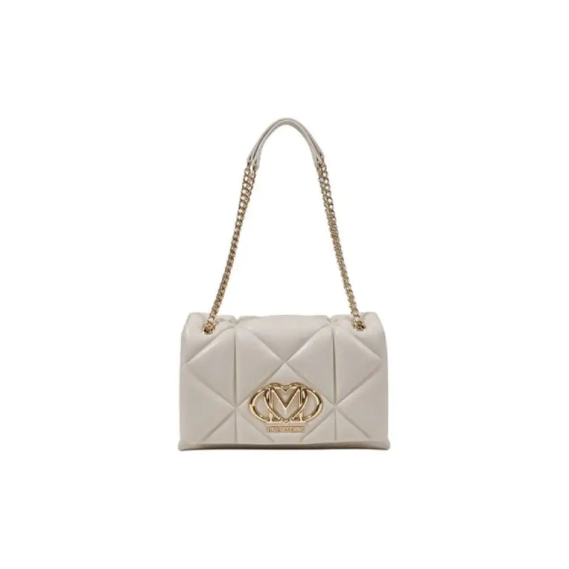 Cream colored quilted handbag with gold chain strap for elegant style and sophistication
