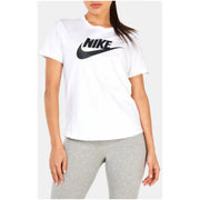 White Nike Women short-sleeve crewneck T-shirt with black logo across the chest