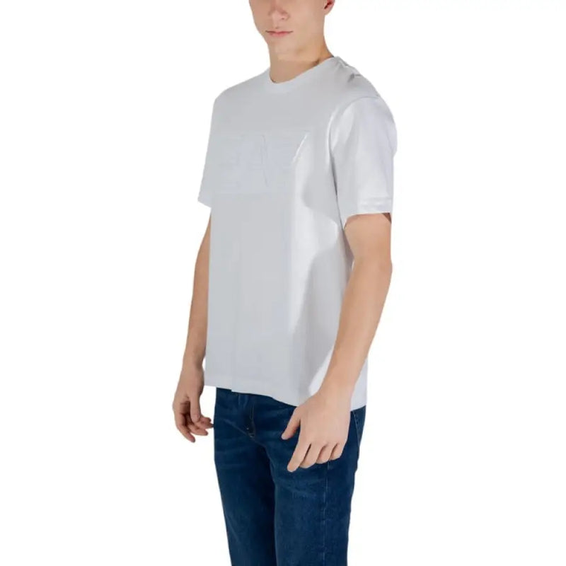 Ea7 Men White Cotton T Shirt showcasing a stylish white short-sleeve t-shirt