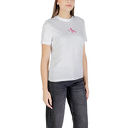 White short-sleeved Cotton T-shirt with pink CK logo for Calvin Klein Jeans women