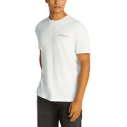 White short-sleeved T shirt displayed with Mens Black Crewneck T Shirt and Denim Shorts