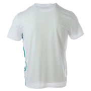 White short-sleeved T-shirt with colorful side graphic for casual wear