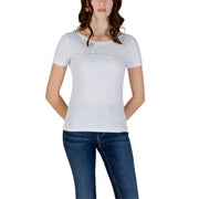 White short-sleeved T shirt displayed in product image suitable for casual wear