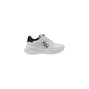 White Guess Women Sneakers with Black Accents, Print, and Laces for Stylish Comfort