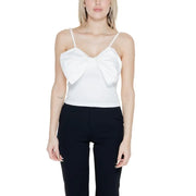 White satin camisole top with sweetheart neckline and large front bow for stylish women’s wear