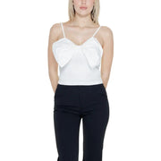 White satin camisole with sweetheart neckline and large bow at front for women