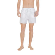 White swim trunks displayed in a product titled Black Swim Trunks for men’s swimwear