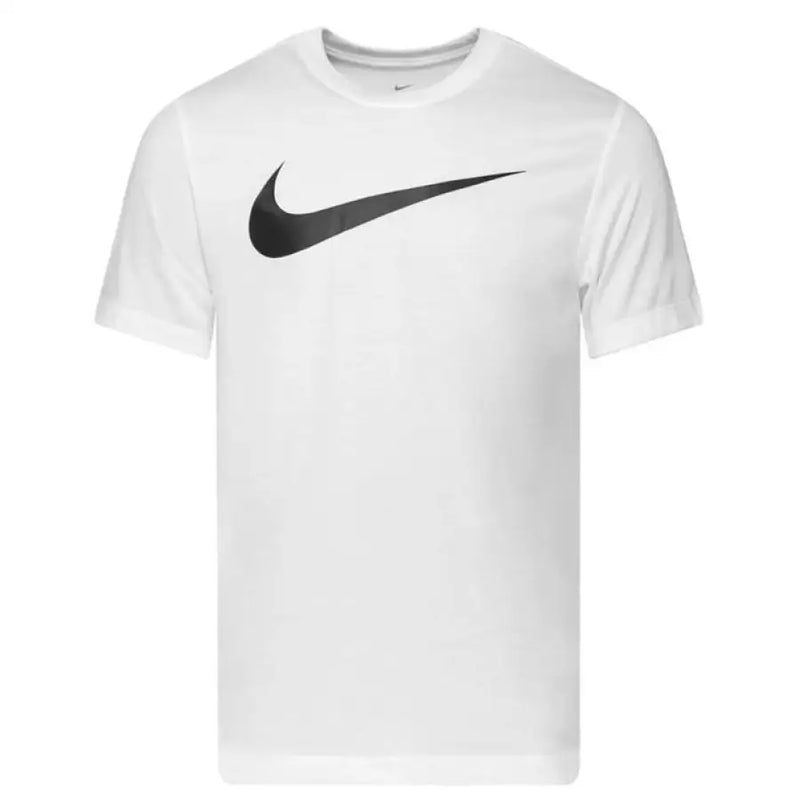 White Nike short sleeve T shirt with black swoosh logo on the front