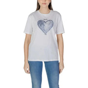White Liu Jo Women’s Cotton T-shirt with blue pixelated heart design