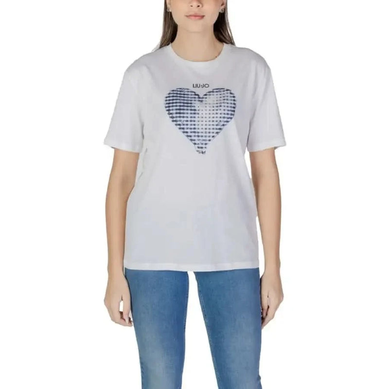 White Liu Jo Women’s Cotton T-shirt with blue pixelated heart design