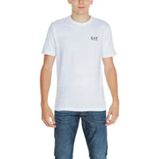 Men’s white t-shirt featuring EA7 logo on the chest, from the EA7 Men T-Shirt product line