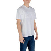White Ea7 Men Cotton T-Shirt featuring an embossed logo for a stylish look