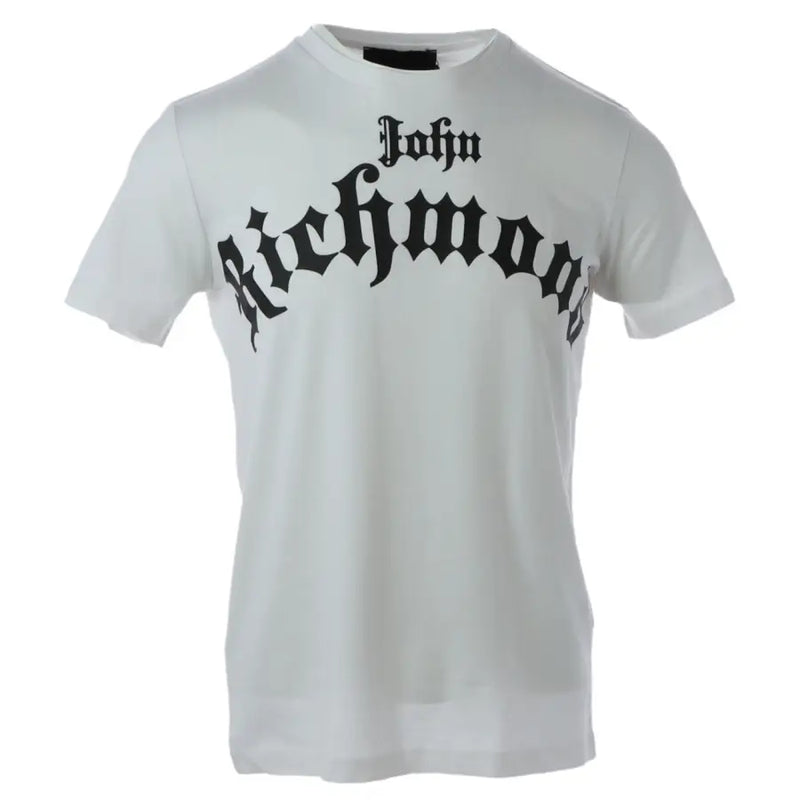 White John Richmond t shirt in cotton featuring bold black gothic lettering across the chest