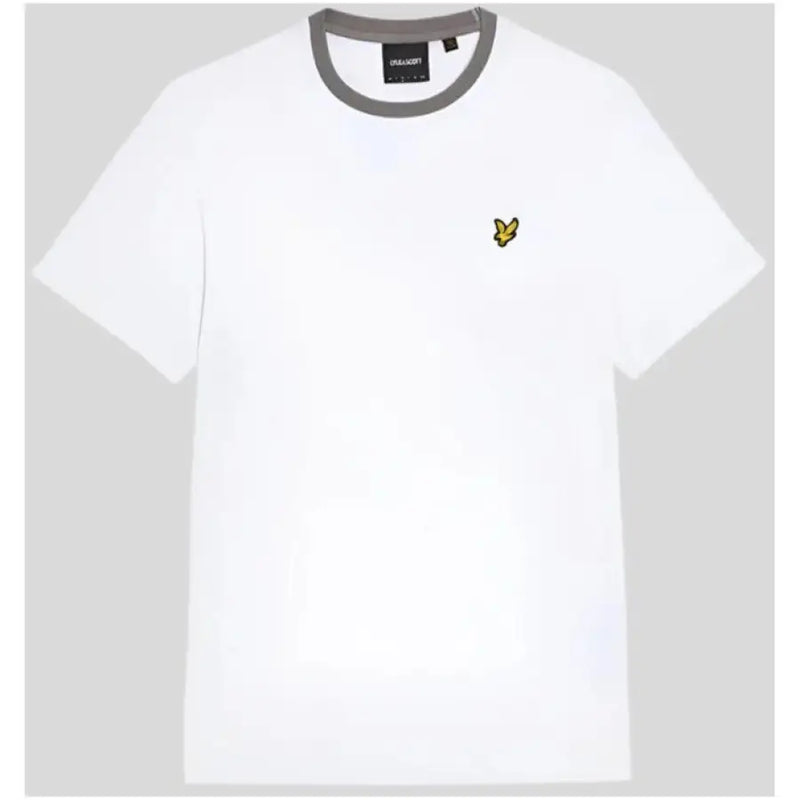 White T shirt with gray trim showcasing a clean, modern design suitable for casual wear