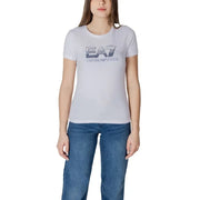 White T-shirt featuring the EA7 Emporio Armani logo for stylish casual wear