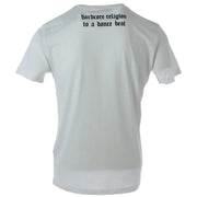 White T Shirt with Gothic Lettering displayed on a product page