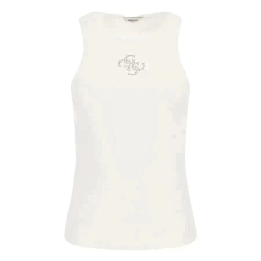 Guess Sleeveless White Round Neck Tank Top for Women