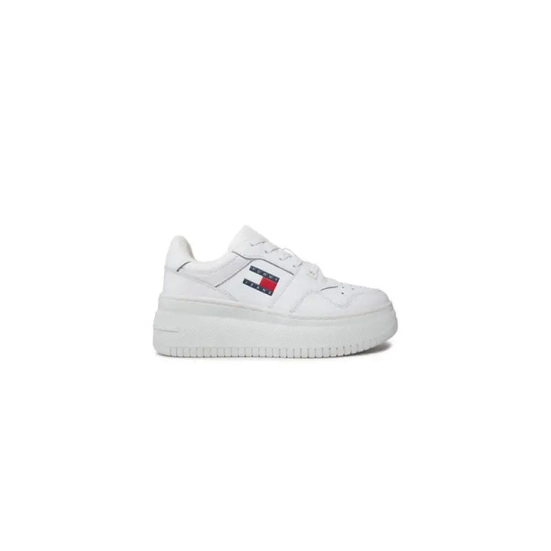 White Tommy Hilfiger platform sneaker displayed in the product image