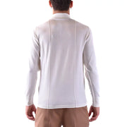 White turtleneck long sleeve knit sweater with high collar and vertical seam detailing in soft fabric