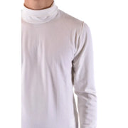 White turtleneck long sleeve sweater made of soft lightweight fabric with a comfortable fit and classic design
