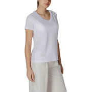 White V-neck T-shirt for women displayed on a mannequin in a retail setting