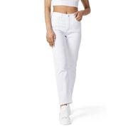 White women’s high-rise straight-leg jeans with a clean minimalist design perfect for spring summer wear