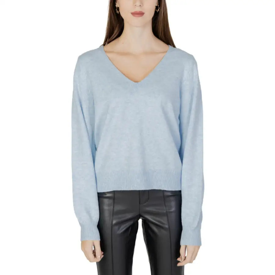 
                      
                        Vila Clothes woman in blue sweater and black pants from Vila Clothes Women Knitwear collection
                      
                    