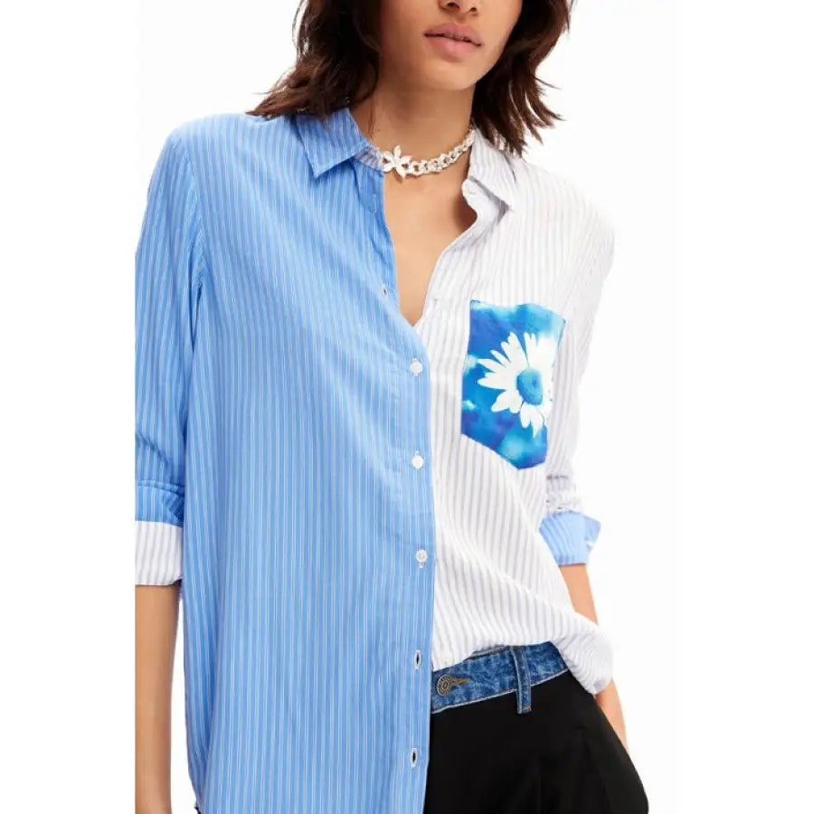 
                      
                        Desigual Women Blouse in blue and white stripes - spring summer product
                      
                    