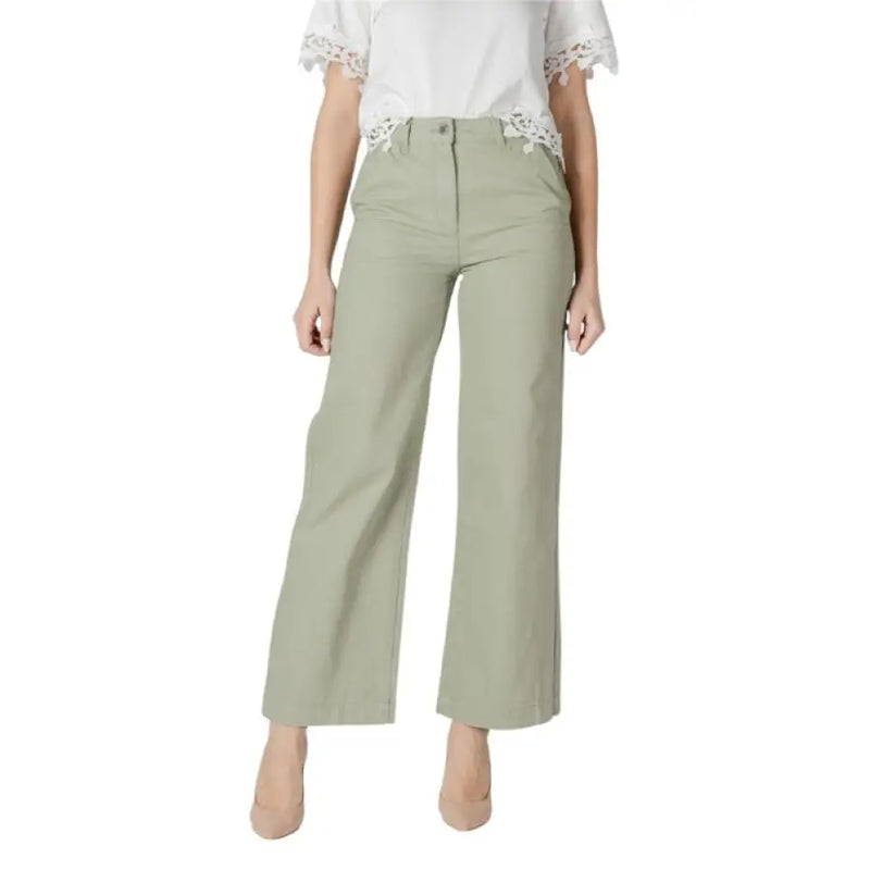 Woman modeling Women’s Light Green Wide Leg Pants for a stylish, comfortable look