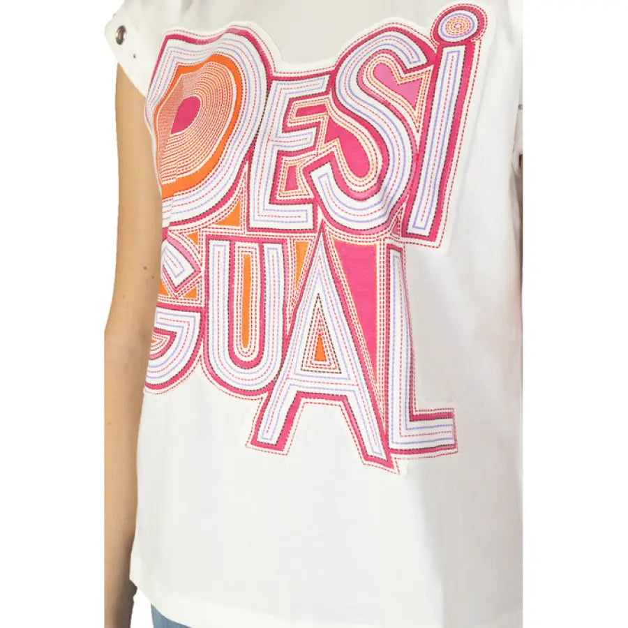 
                      
                        Desigual women wearing a white T-shirt with ’best casual’ - Desigual Women T-Shirt
                      
                    